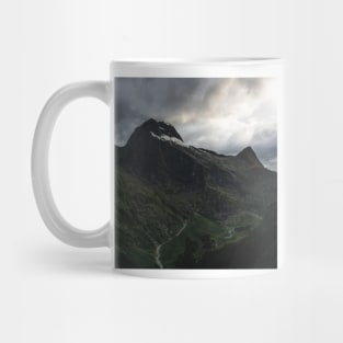 Vibrant Green Mountain Peaks on a Cloudy Day Mug